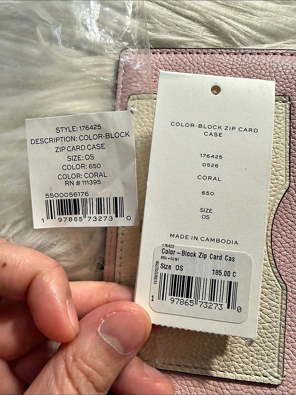 Tory Burch Color-Block Zip Card Case Pink & Cream - Picture 3 of 4